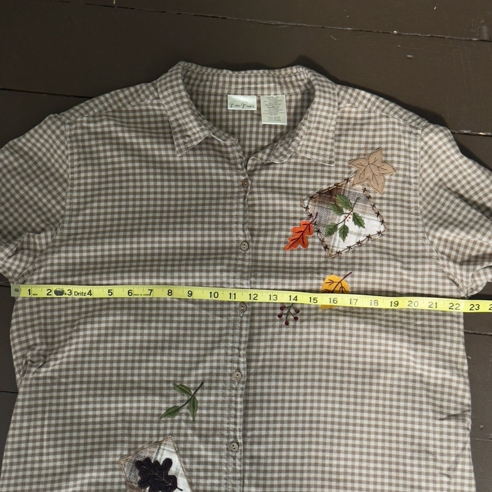 Bobbie Brooks LadiesButton Up Plaid Shirt Fall Leaf Embroidery 100% Cotton Sz XL - Picture 6 of 10